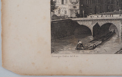  ROUARGUE FRERES : Paris Le pont au change - Gravure (détail)