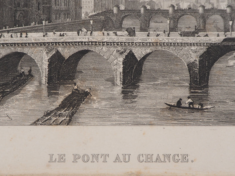  ROUARGUE FRERES : Paris Le pont au change - Gravure (détail)