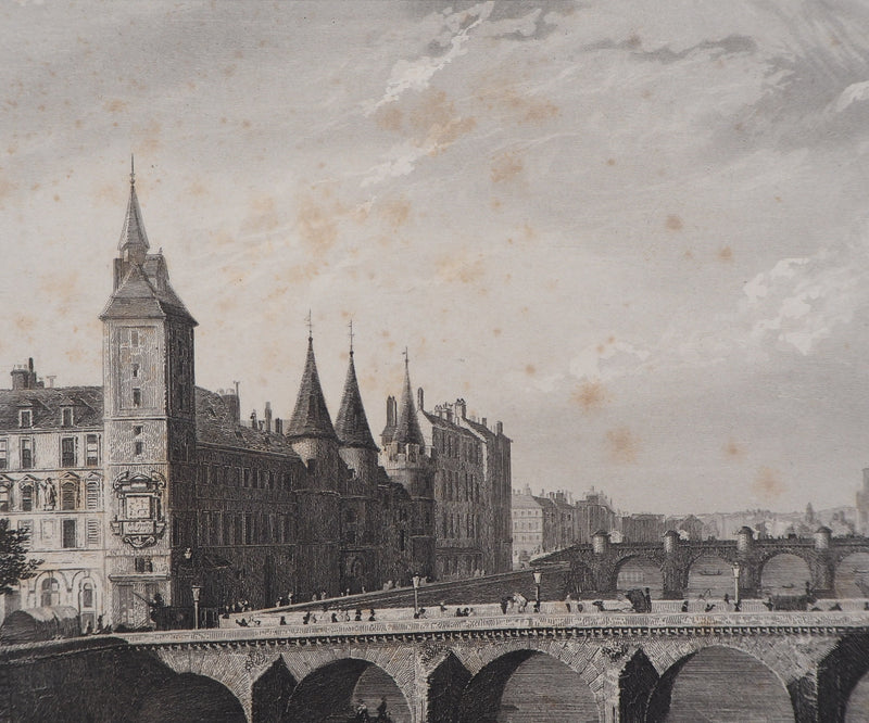  ROUARGUE FRERES : Paris Le pont au change - Gravure (détail)