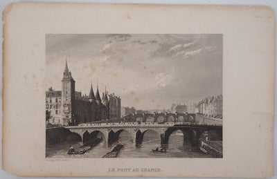  ROUARGUE FRERES : Paris Le pont au change - Gravure (détail)