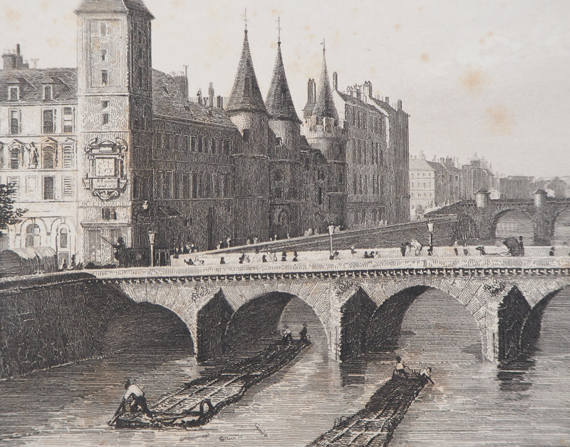  ROUARGUE FRERES : Paris Le pont au change - Gravure (détail)