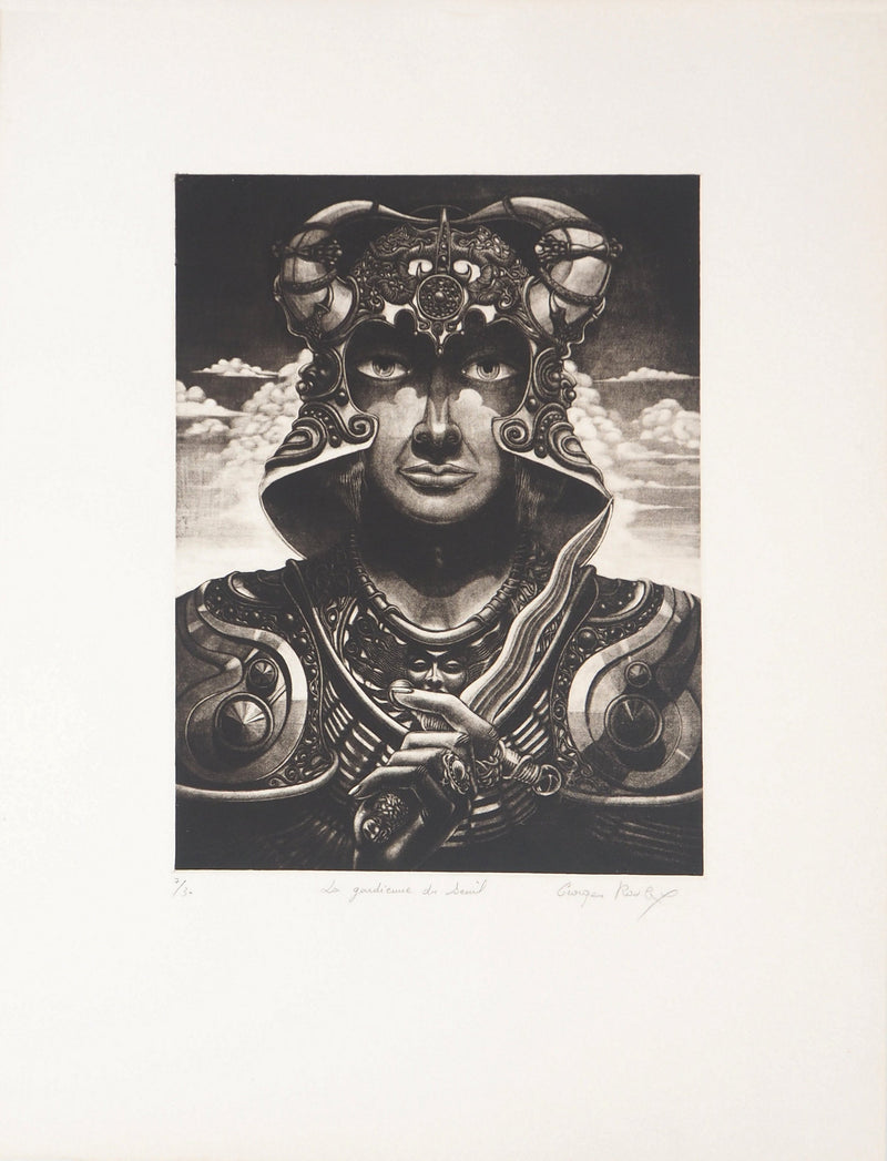 Georges ROULY : La gardienne du soleil - Gravure (détail)