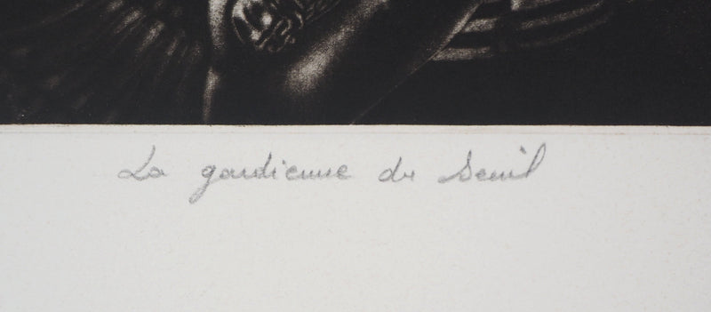 Georges ROULY : La gardienne du soleil - Gravure (détail)