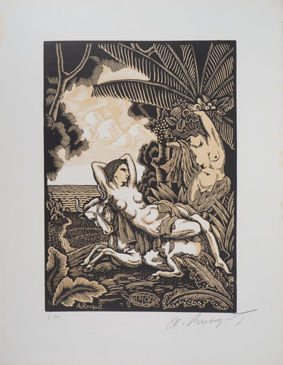 Auguste ROUQUET : L'enlèvement d'Europe - 1929 - Gravure sur bois
