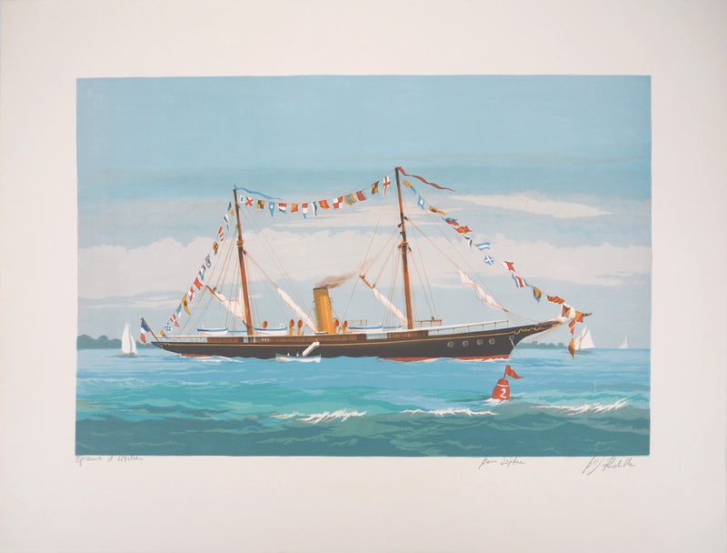 Pierre-Marie RUDELLE : Voilier - Lithographie