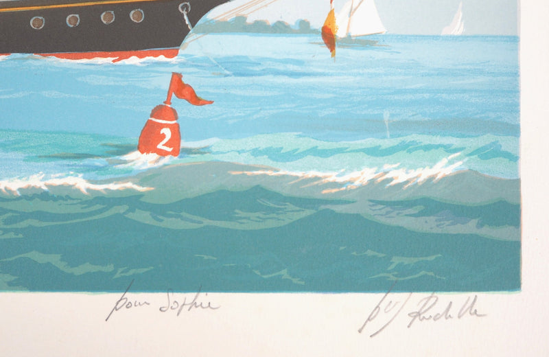 Pierre-Marie RUDELLE : Voilier - Lithographie (détail)