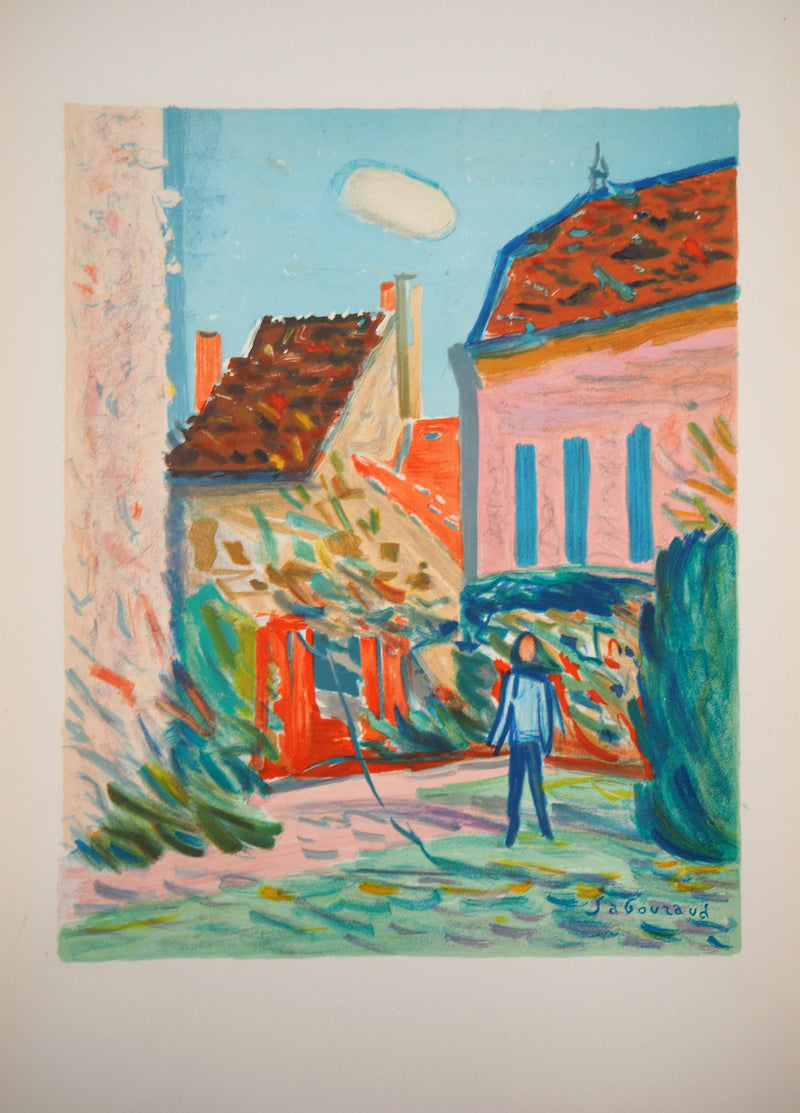 Emile SABOURAUD : Le jardin de Chézy, 1955 - Lithographie