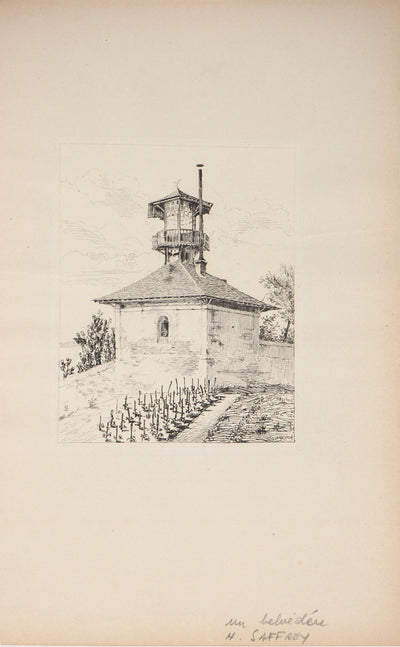 Henri Alexandre SAFFREY : Un belvédère - Gravure (détail)