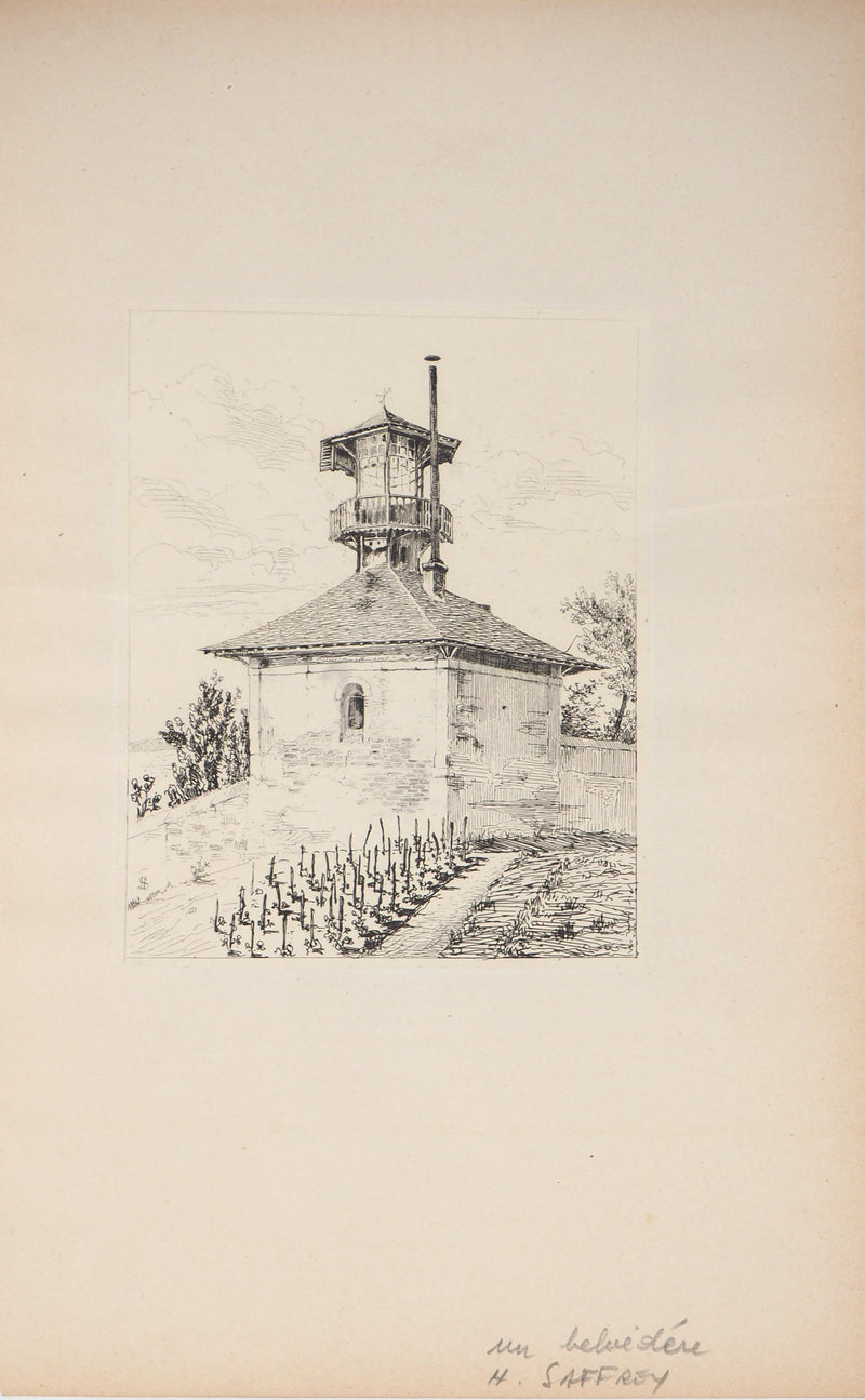 Henri Alexandre SAFFREY : Un belvédère - Gravure (détail)