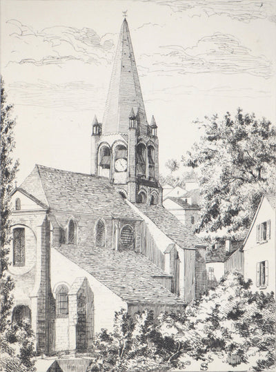 Henri Alexandre SAFFREY : Un clocher - Gravure