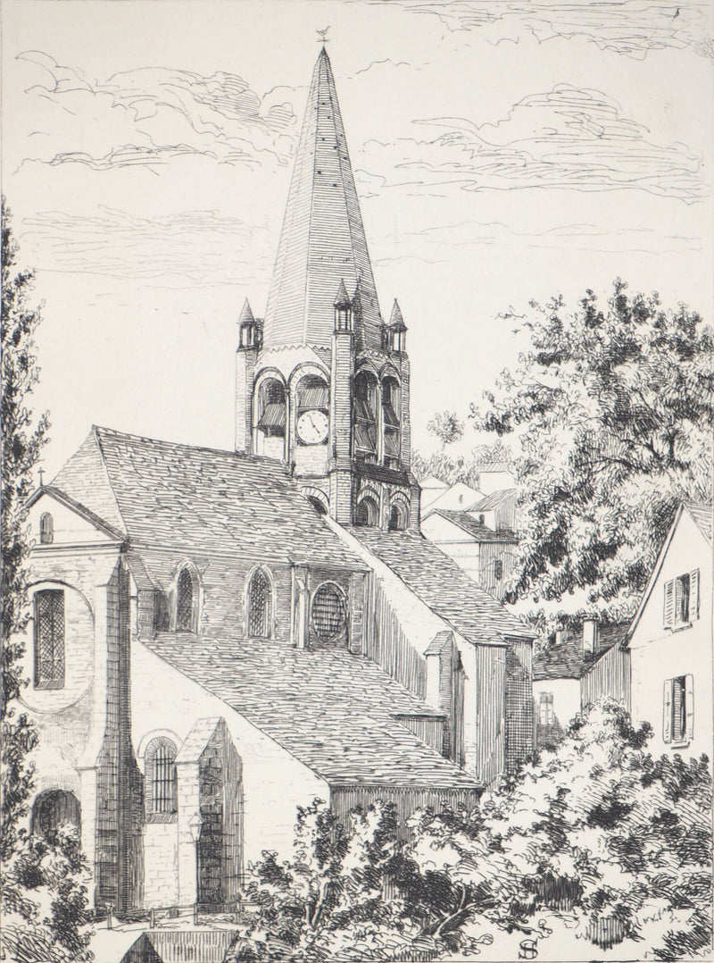 Henri Alexandre SAFFREY : Un clocher - Gravure