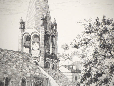 Henri Alexandre SAFFREY : Un clocher - Gravure (détail)