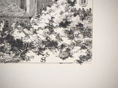 Henri Alexandre SAFFREY : Un clocher - Gravure (détail)