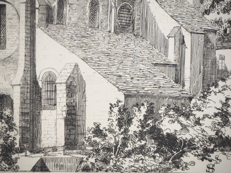 Henri Alexandre SAFFREY : Un clocher - Gravure (détail)