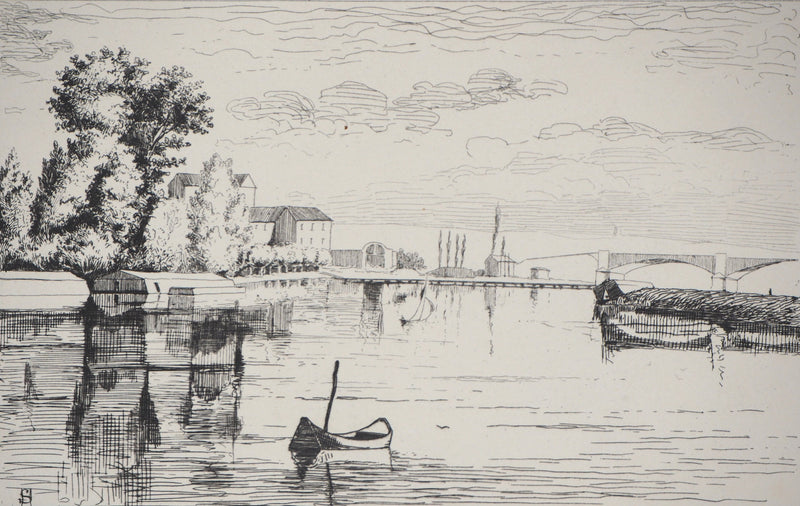 Henri Alexandre SAFFREY : Un pont sur la Seine - Gravure