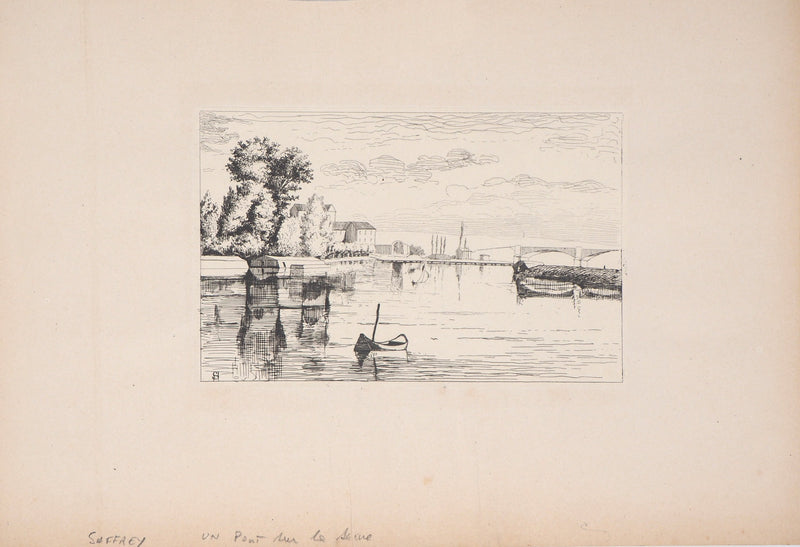 Henri Alexandre SAFFREY : Un pont sur la Seine - Gravure (détail)