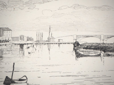 Henri Alexandre SAFFREY : Un pont sur la Seine - Gravure (détail)