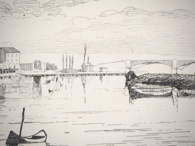 Henri Alexandre SAFFREY : Un pont sur la Seine - Gravure (détail)