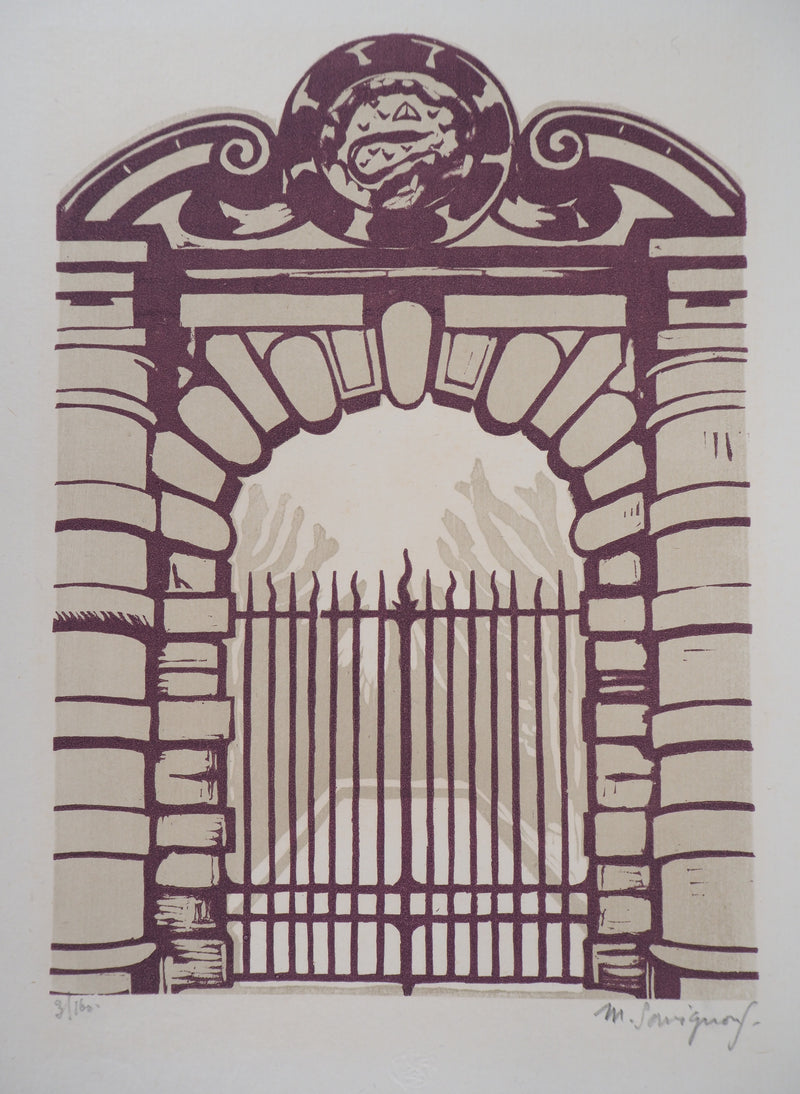 Maurice SAVIGNON : Une porte Francois 1er à Fontainebleau - 1929 - Gravure sur bois
