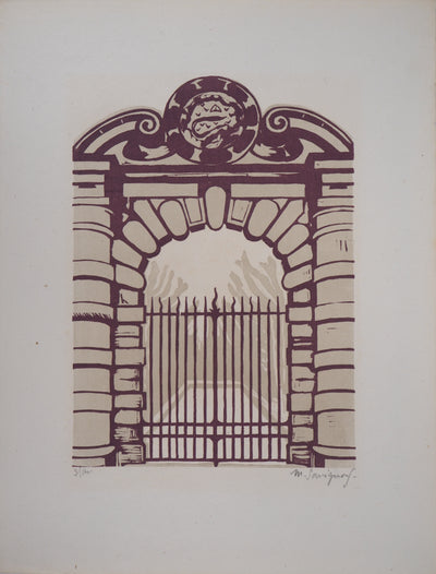 Maurice SAVIGNON : Une porte Francois 1er à Fontainebleau - 1929 - Gravure sur bois (détail)
