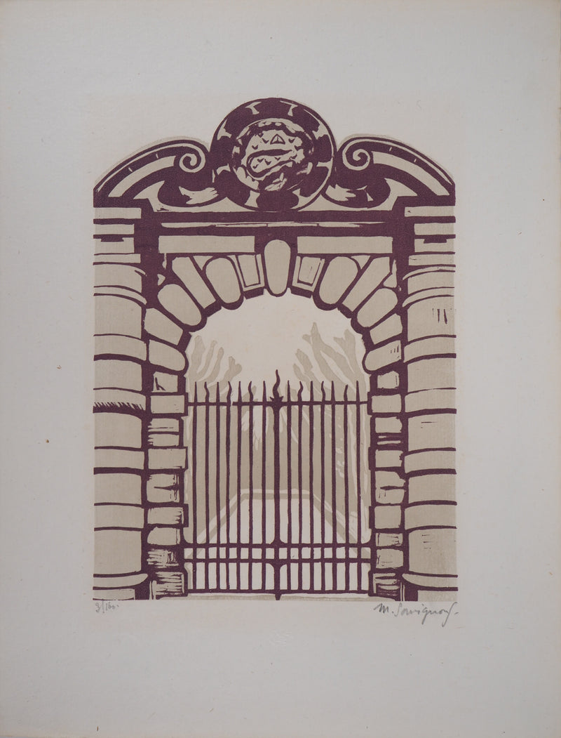 Maurice SAVIGNON : Une porte Francois 1er à Fontainebleau - 1929 - Gravure sur bois (détail)