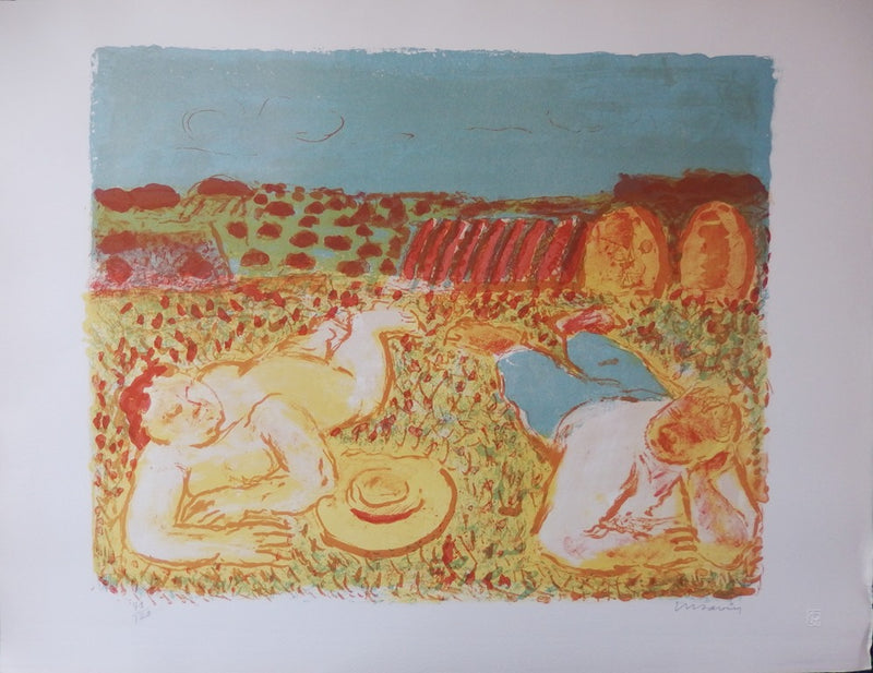 Maurice SAVIN : La sieste des paysans - Lithographie
