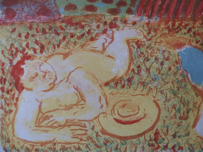 Maurice SAVIN : La sieste des paysans - Lithographie (détail)