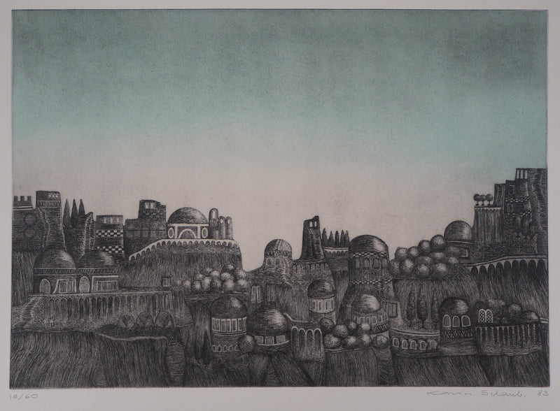 Karin SCHAUB : La cité, 1983 - Gravure