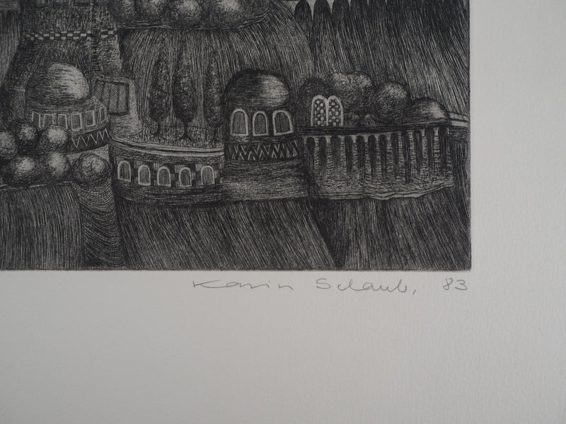 Karin SCHAUB : La cité, 1983 - Gravure (détail)
