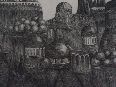 Karin SCHAUB : La cité, 1983 - Gravure (détail)
