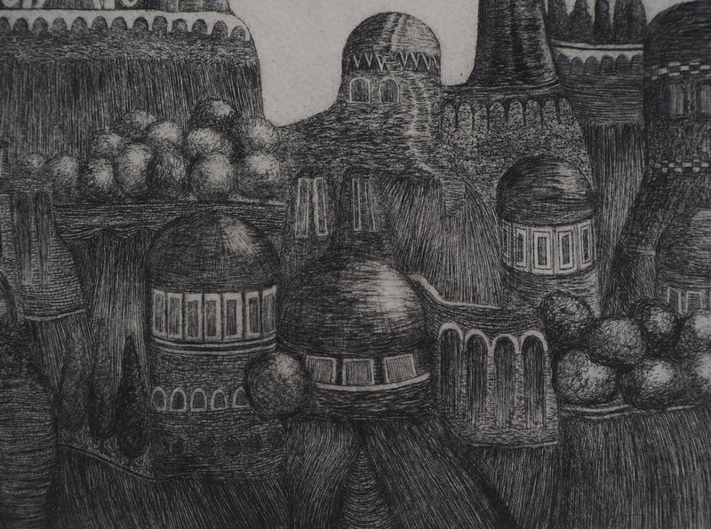 Karin SCHAUB : La cité, 1983 - Gravure (détail)