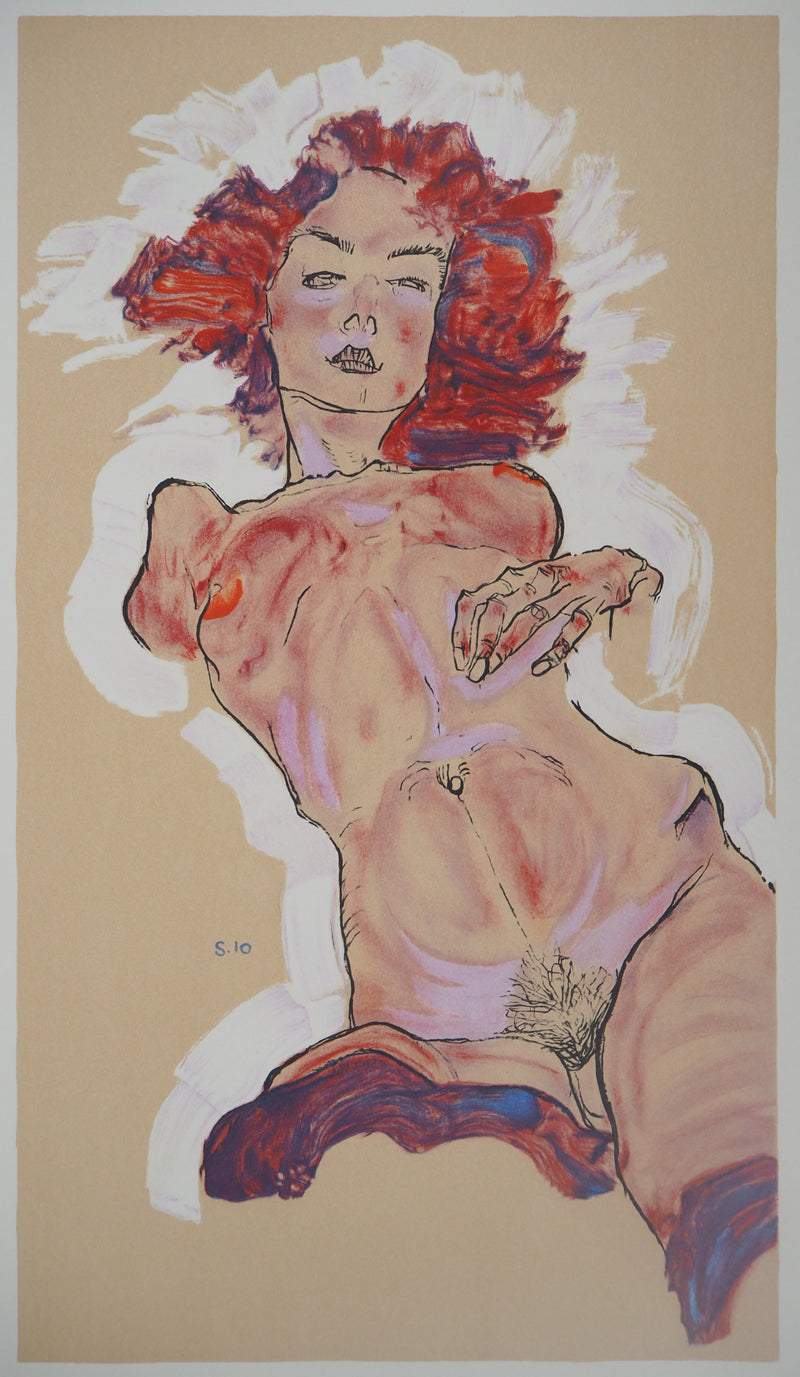 Egon SCHIELE : Nu allongé, Lithographie originale (vue générale) - Crédit photo : Galerie Art.Paris