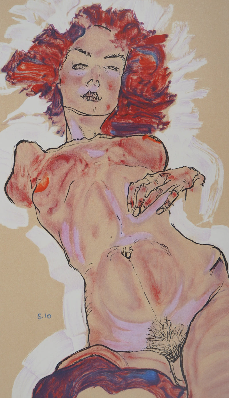 Egon SCHIELE : Nu allongé, Lithographie originale (photo de détail 4) - Crédit photo : Galerie Art.Paris