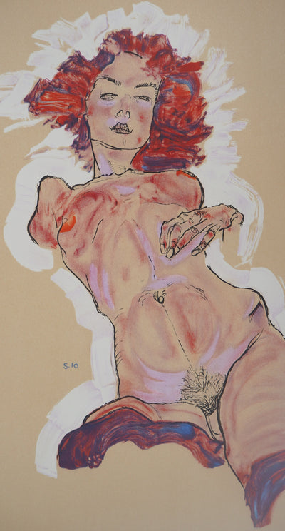 Egon SCHIELE : Nu allongé, Lithographie originale (photo de détail 5) - Crédit photo : Galerie Art.Paris