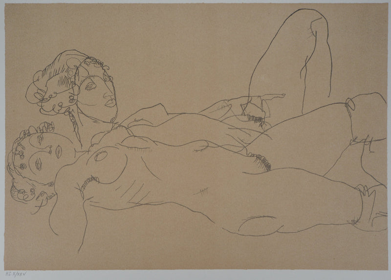 Egon SCHIELE : Femmes nues allongées, Lithographie originale (photo de détail 2) - Crédit photo : Galerie Art.Paris