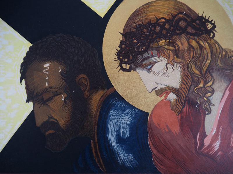 François-Louis SCHMIED : Christ sur le chemin de Croix (Vers la Golgotha) - Gravure sur bois (détail)