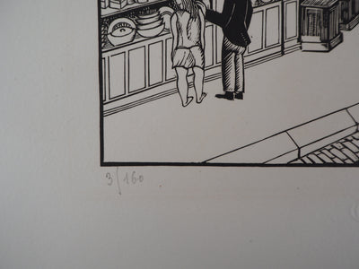 Théo SCHMIED : Paris, Le Génie de la rue Hallé, 1928 - Gravure sur bois (détail)