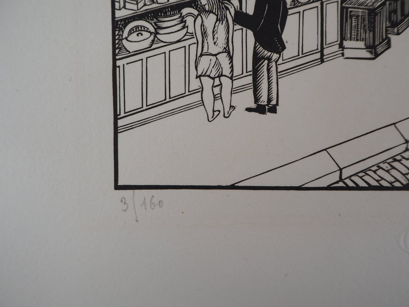 Théo SCHMIED : Paris, Le Génie de la rue Hallé, 1928 - Gravure sur bois (détail)