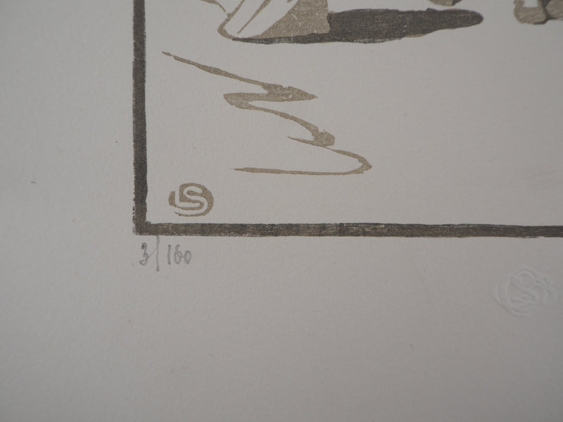 Léon SCHULZ : Camargue, Après la ferrade, 1925 - Gravure sur bois (détail)