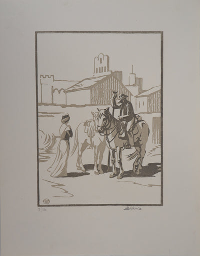 Léon SCHULZ : Camargue, Après la ferrade, 1925 - Gravure sur bois (détail)