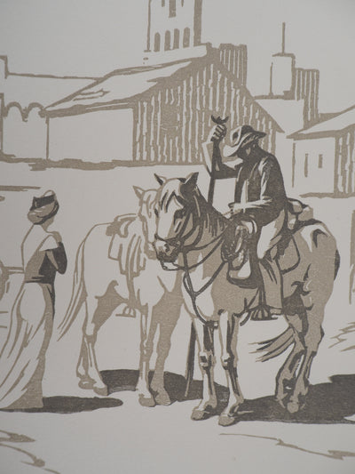 Léon SCHULZ : Camargue, Après la ferrade, 1925 - Gravure sur bois (détail)