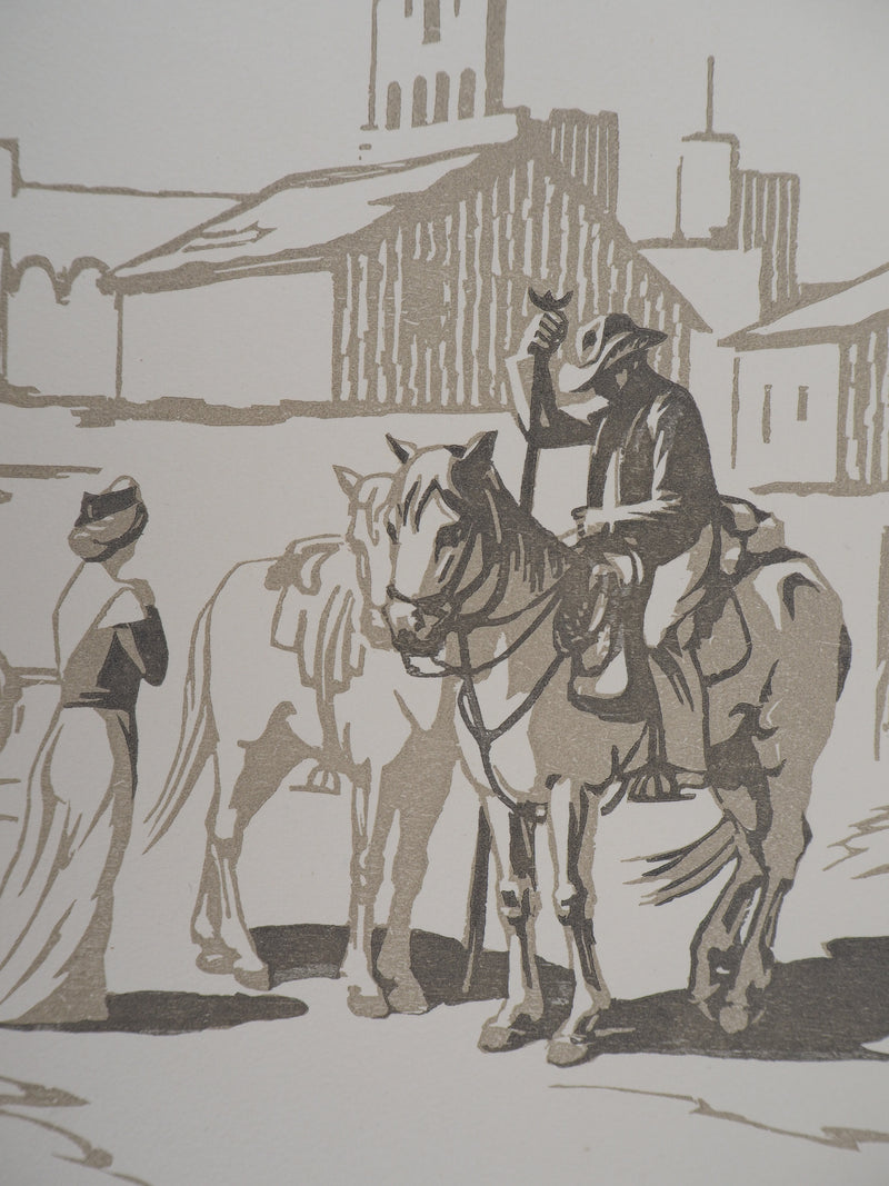 Léon SCHULZ : Camargue, Après la ferrade, 1925 - Gravure sur bois (détail)