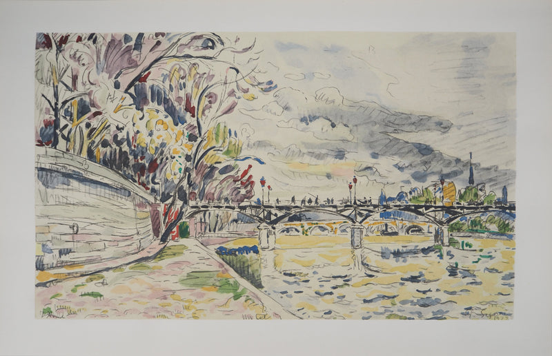 Paul SIGNAC : Paris : La Passerelle des Arts vue des Quais de la Seine - Lithographie