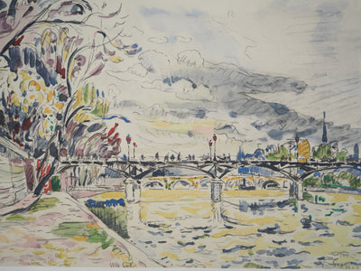 Paul SIGNAC : Paris : La Passerelle des Arts vue des Quais de la Seine - Lithographie (détail)