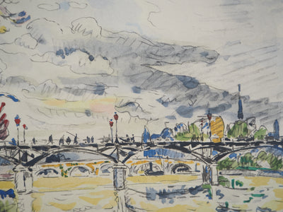 Paul SIGNAC : Paris : La Passerelle des Arts vue des Quais de la Seine - Lithographie (détail)