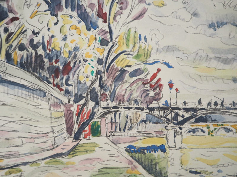 Paul SIGNAC : Paris : La Passerelle des Arts vue des Quais de la Seine - Lithographie (détail)