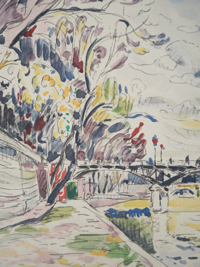 Paul SIGNAC : Paris : La Passerelle des Arts vue des Quais de la Seine - Lithographie (détail)