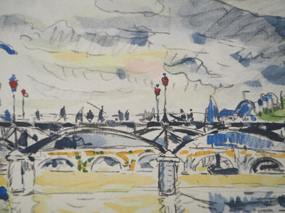 Paul SIGNAC : Paris : La Passerelle des Arts vue des Quais de la Seine - Lithographie (détail)