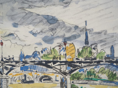 Paul SIGNAC : Paris : La Passerelle des Arts vue des Quais de la Seine - Lithographie (détail)
