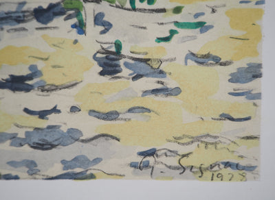 Paul SIGNAC : Paris : La Passerelle des Arts vue des Quais de la Seine - Lithographie (détail)